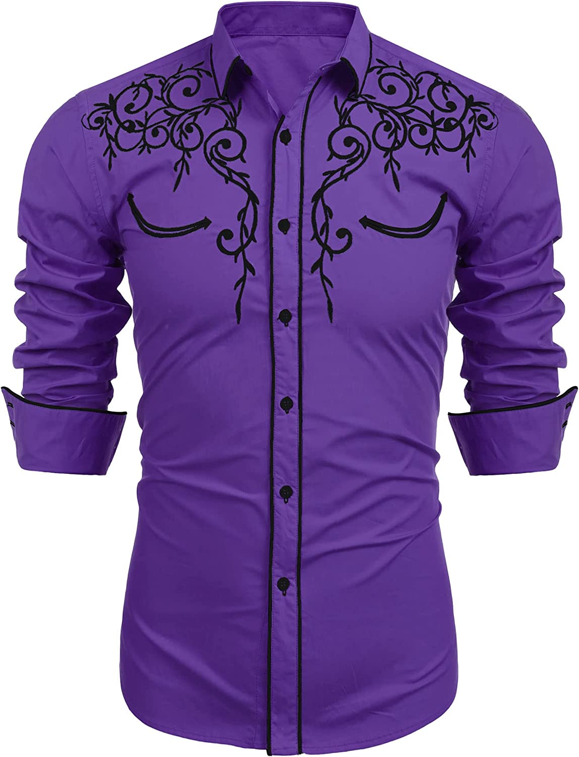 Camisa bordada de manga larga para hombre de COOFANDY, camisas informales de corte entallado con botones