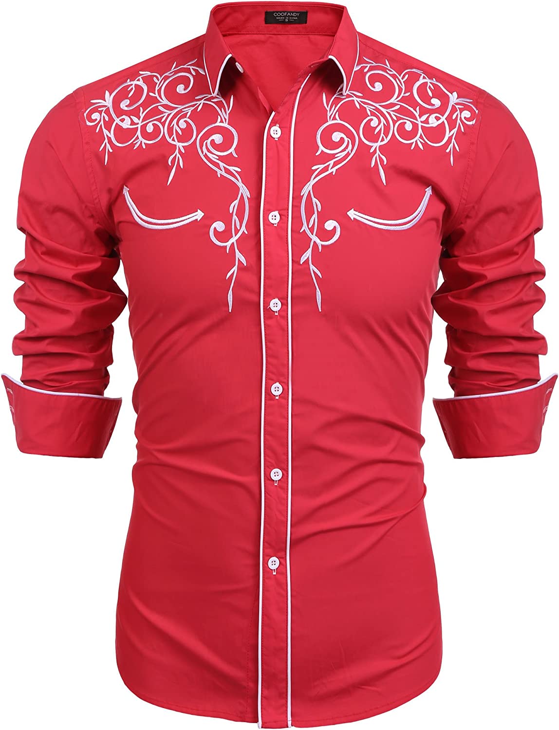 Camisa bordada de manga larga para hombre de COOFANDY, camisas informales de corte entallado con botones