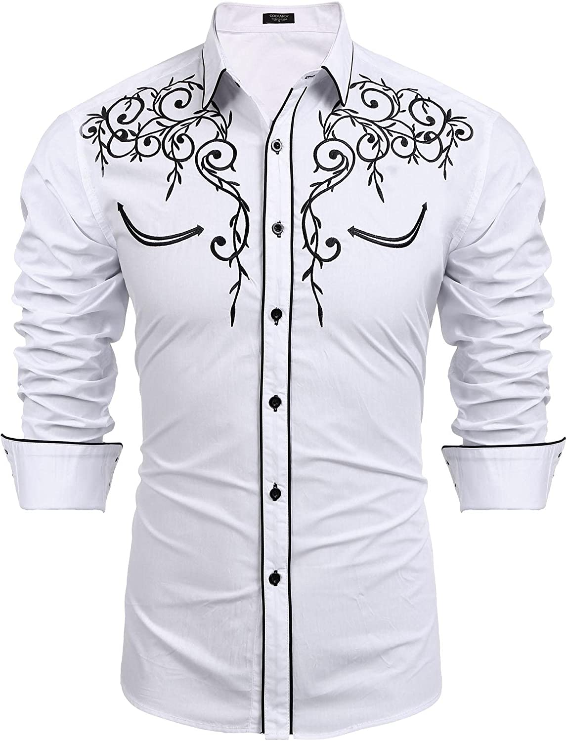 Camisa bordada de manga larga para hombre de COOFANDY, camisas informales de corte entallado con botones