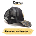 Gorra de Sonora Hat, Adjustable Unisex, Charro Style, Polyester/Acrylic, Embroidered Snake Skin Design in Black