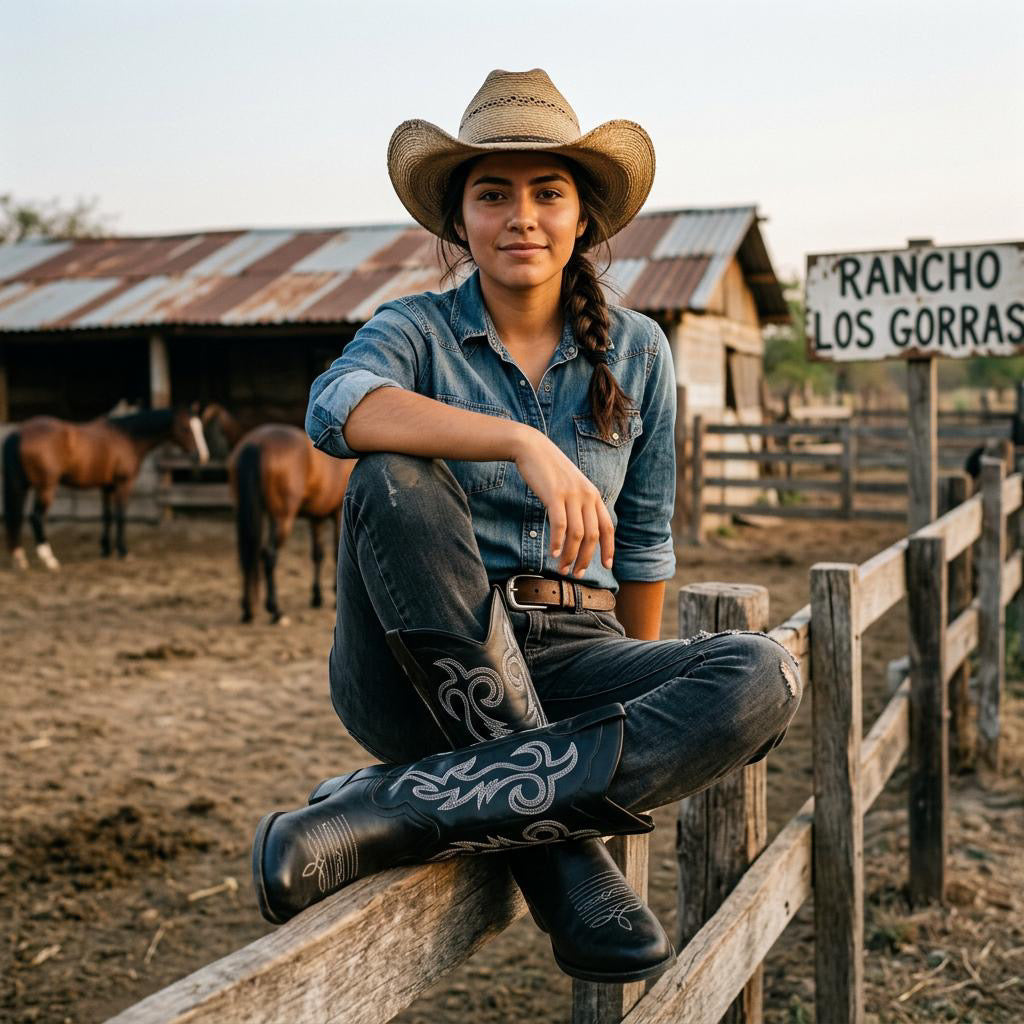 Botas clásicas de vaquero estilo rodeo occidental con punta bordada para mujer de Canyon Trails 