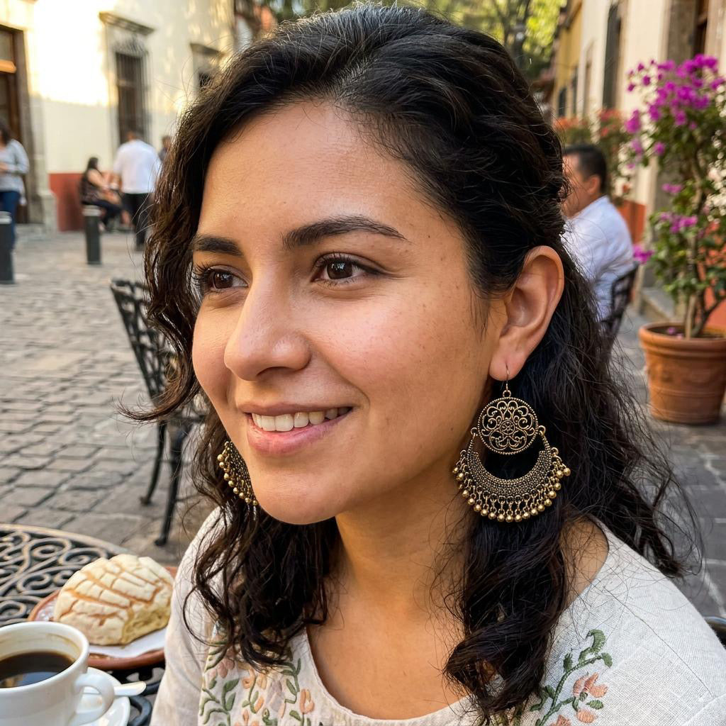 Pendientes Jhumka con borlas doradas