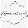 A stylized outline of the state of Aguascalientes, Mexico, with the name 'Aguascalientes' written across the shape.