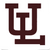 Maroon U letter logo on white square sticker