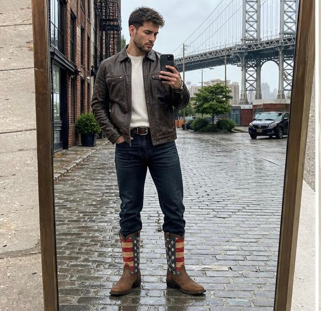 Botas vaqueras con punta cuadrada patriótica para hombre