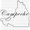 A stylized outline of Campeche with the name 'Campeche' written across the top in a bold font.
