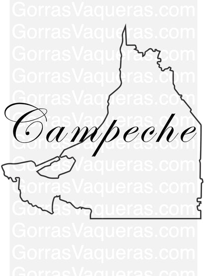Digital map design file: Campeche outline with script lettering