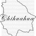 A stylized outline of the state of Chihuahua with the name 'Chihuahua' written across it in a cursive font.