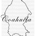 A stylized outline of the state of Coahuila with the name 'Coahuila' written across the top in a cursive font.