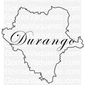 A stylized outline of Durango state with the name 'Durango' written across it.