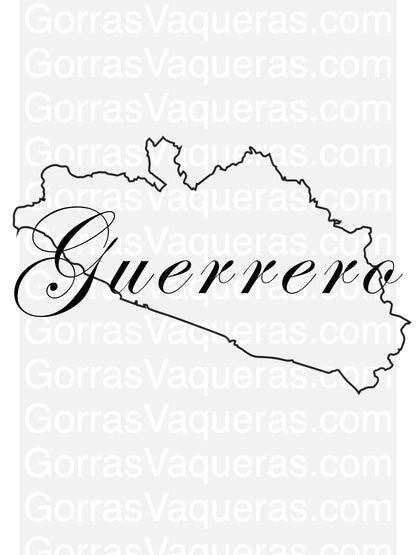 Digital artwork of Guerrero state outline with cursive script "Guerrero"