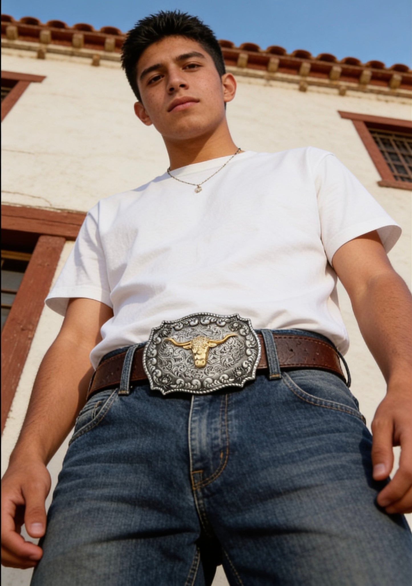 Long Horn Bull Western Belt Buckle, Gray, One Size