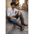 Men's Cowboy Boots Mid Calf Fashion, Dark Brown, 7