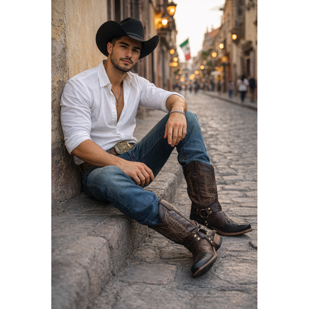 Men's Cowboy Boots Mid Calf Fashion, Dark Brown, 7