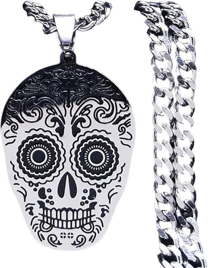 Mexican Bones Skull Stainless Steel Chain, Silver, One Size