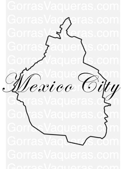 Mexico City map outline digital graphic with cursive 'Mexico City' text