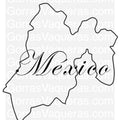 Outline map of Mexico with the name 'Mexico' written across the center in a stylized font