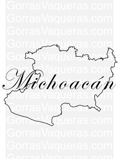 Michoacan digital file: outline map with ornate Michoacan lettering