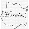 A stylized outline of Morelos state with the name 'Morelos' written across the shape, intended as a digital design file for various uses.