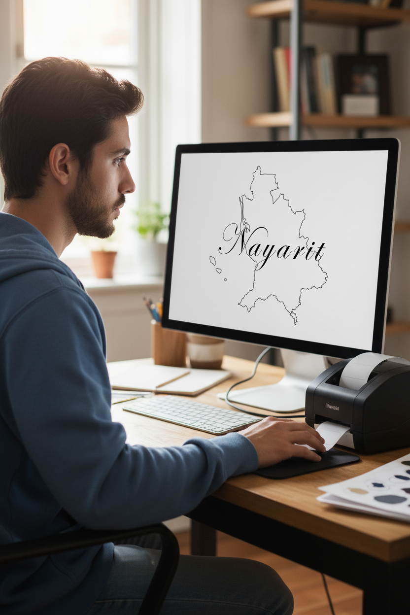 A stylized text 'Nayarit' over a silhouette of a map, intended as a digital design file.