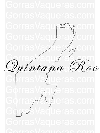 Quintana Roo logo digital file on map outline with script “Quintana Roo” text