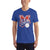 Men's royal blue T-shirt with colorful baseball team logo graphic on front