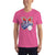 Men's pink T-shirt with colorful baseball team logo graphic on front