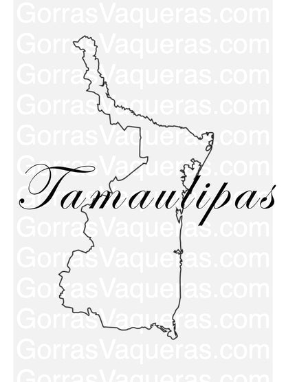 Tamaulipas state map outline with cursive script, digital shirt design graphic