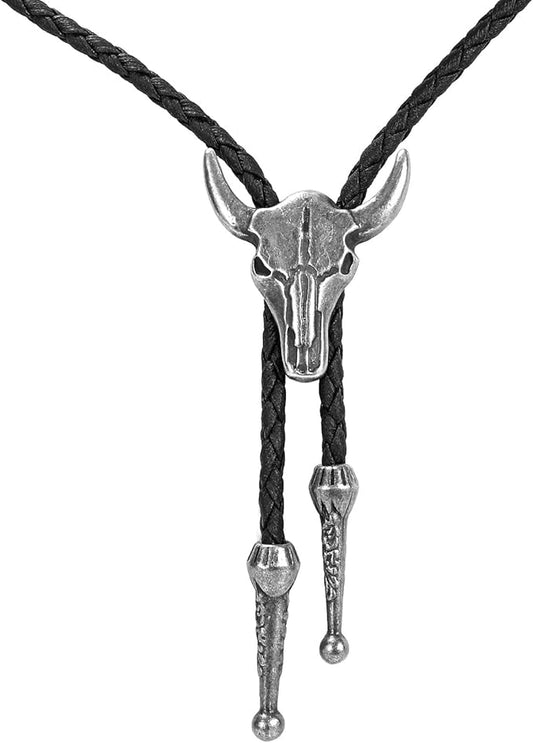 GelConnie Native American Bolo Tie Rodeo Cowboy Leather Necktie Western Necklace Costume Accessories for Men,Women