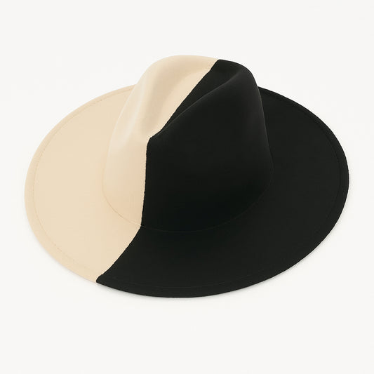 Two Tone Wide Brim Panama Fedora Hats for Men and Women, Beige, One Size