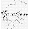 A black and white image of a map outline labeled 'Zacatecas' with a watermark of a website address.