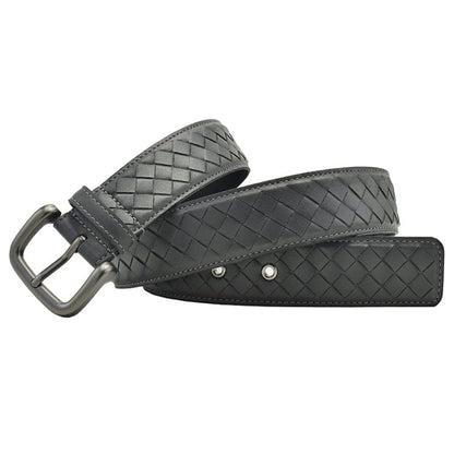Western Men's Hand-Braided Leather Belt – Black, Coffee, Blue with Pin Buckle, Army Green, 115CM