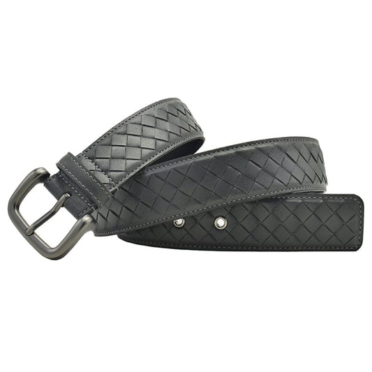 Western Men's Hand-Braided Leather Belt – Black, Coffee, Blue with Pin Buckle, Army Green, 115CM