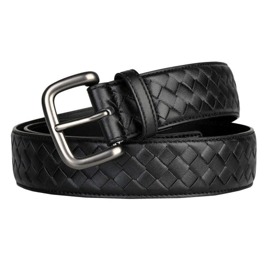 Western Hand Braided Black Coffee Blue Leather Pin Buckle Men Belt