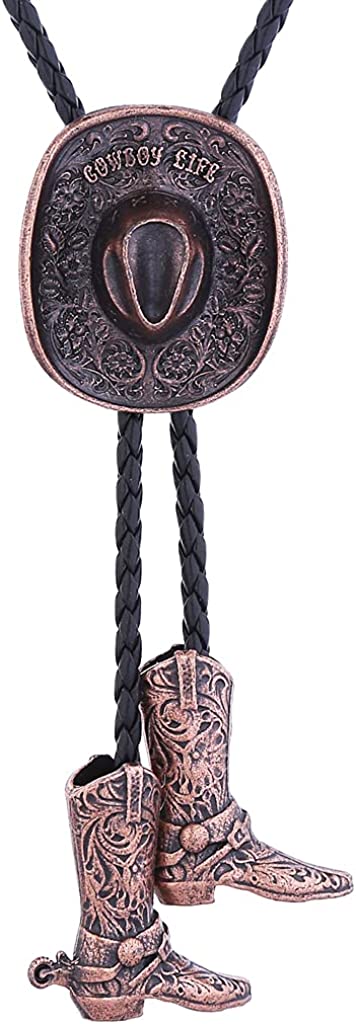 Corbata de bolo con sombrero de vaquero 3D estilo occidental de HUABOLA CALYN: corbata de bolo con botas de caballero de vaquero vintage a la moda para hombre 