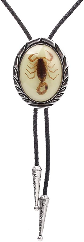 HUABOLA CALYN Bolo tie for Men  Unique Luminous Stone Native American White 3D Scorpion Animal Bolo ties Handmade