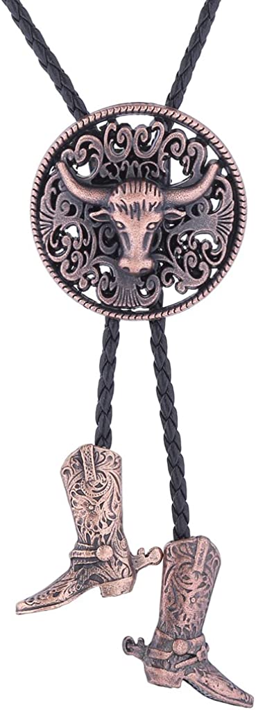 Corbata de bolo con sombrero de vaquero 3D estilo occidental de HUABOLA CALYN: corbata de bolo con botas de caballero de vaquero vintage a la moda para hombre 