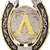 Western bolo tie with black braided cord and engraved oval pendant, gold letter A center