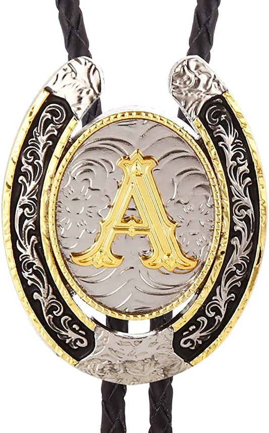 Western Initial Bolo Tie – Custom Golden Letters A-Z for Men & Women Cowboy Fashion