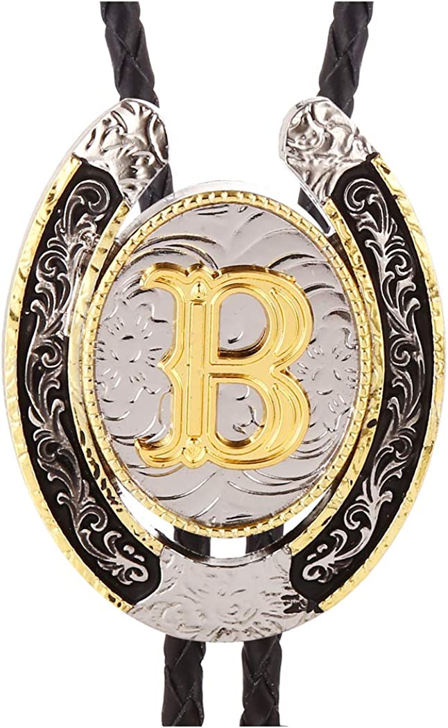 Western Initial Bolo Tie – Custom Golden Letters A-Z for Men & Women Cowboy Fashion