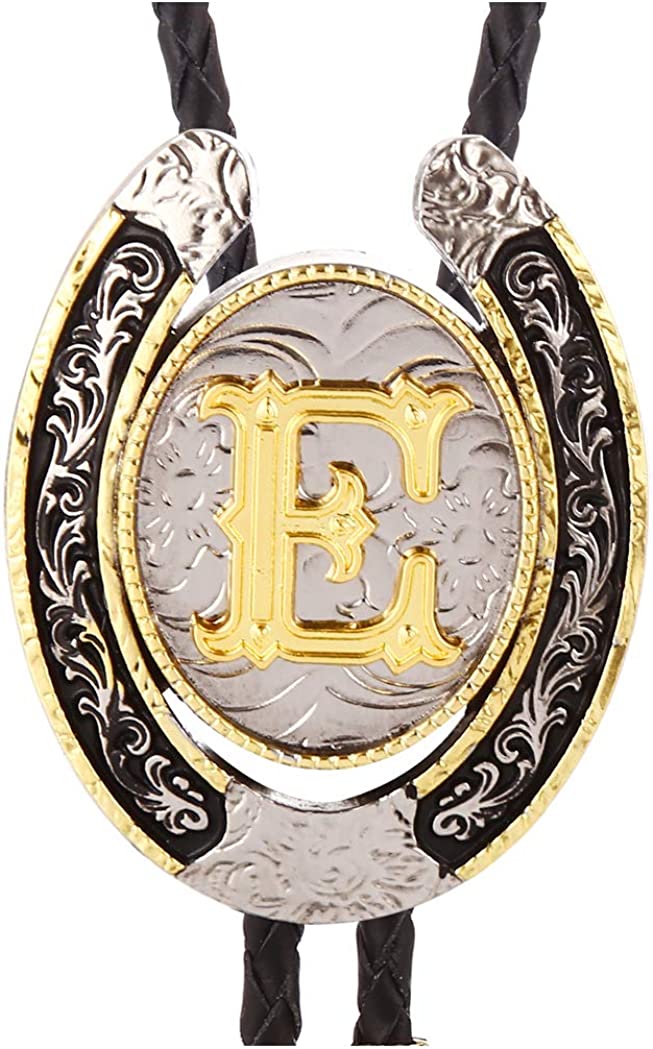 Western Initial Bolo Tie – Custom Golden Letters A-Z for Men & Women Cowboy Fashion