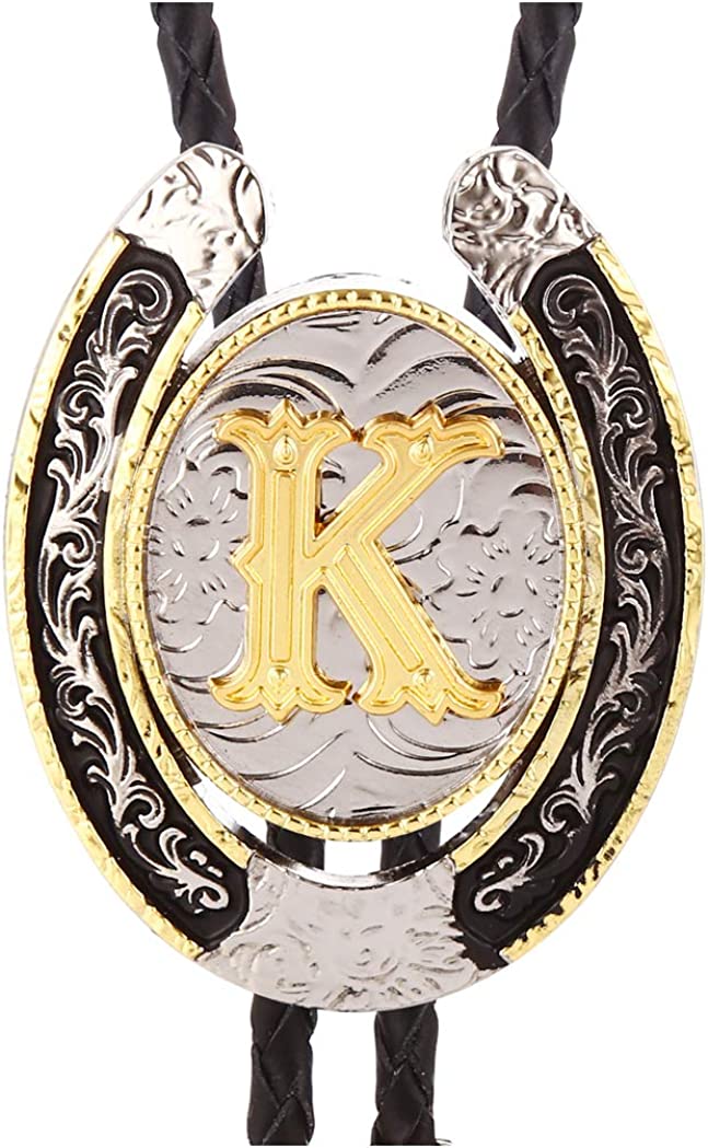 Western Initial Bolo Tie – Custom Golden Letters A-Z for Men & Women Cowboy Fashion