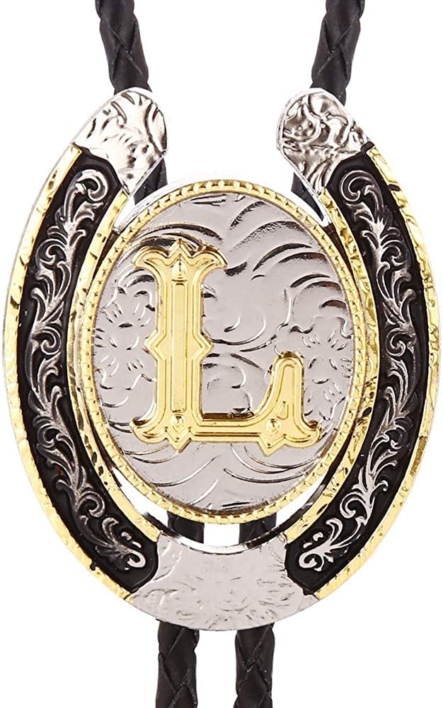 Western Initial Bolo Tie – Custom Golden Letters A-Z for Men & Women Cowboy Fashion