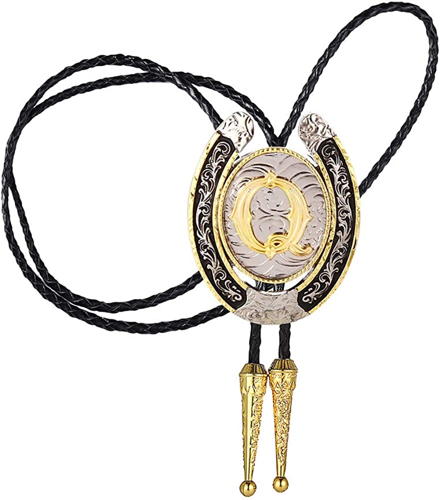 Western Initial Bolo Tie – Custom Golden Letters A-Z for Men & Women Cowboy Fashion