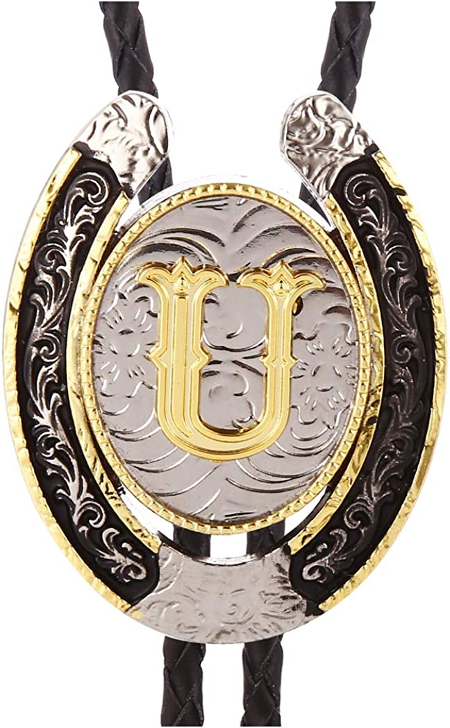 Western Initial Bolo Tie – Custom Golden Letters A-Z for Men & Women Cowboy Fashion