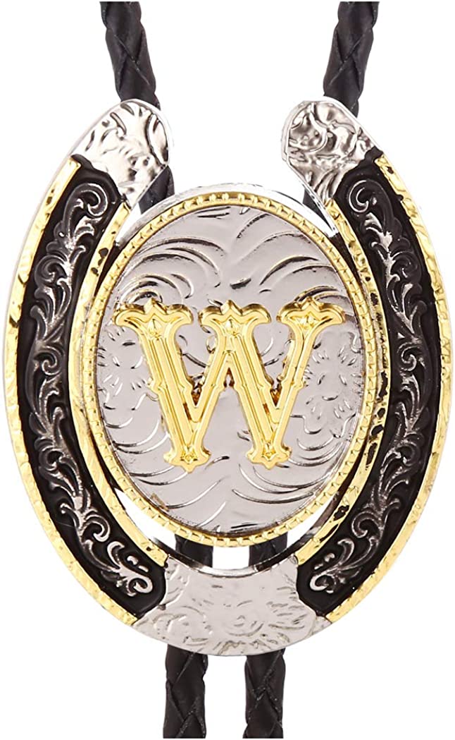 Western Initial Bolo Tie – Custom Golden Letters A-Z for Men & Women Cowboy Fashion