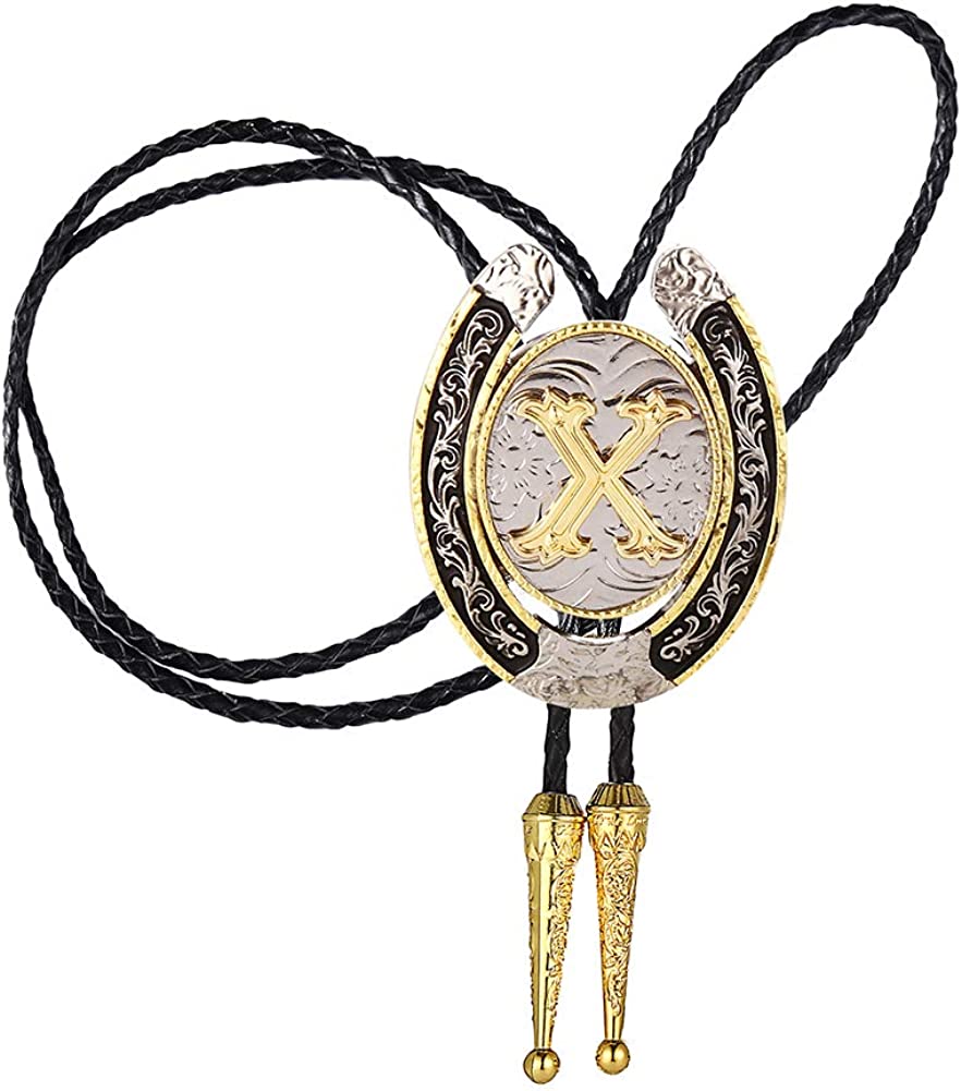 Western Initial Bolo Tie – Custom Golden Letters A-Z for Men & Women Cowboy Fashion