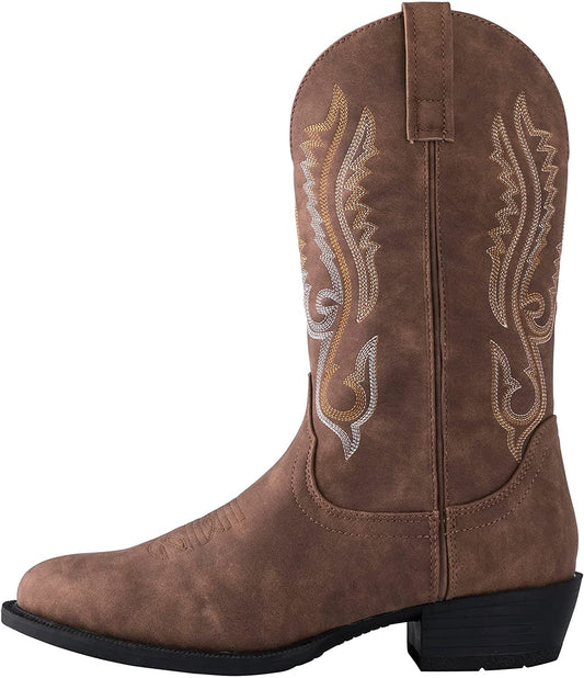 Canyon Trails Mens Classic Durable Round Toe Embroidered Western Rodeo Cowboy Boots