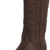 Dark brown pull-on cowboy boots with pointed toe and decorative stitched western motifs