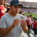 A clear iPhone case with the Club Necaxa crest printed in red and yellow on the back. The case shows the iPhone 13 port openings and camera alignment.
